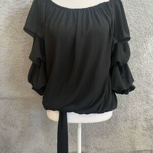 CeCe Black Off-Shoulder Ruffle Blouse